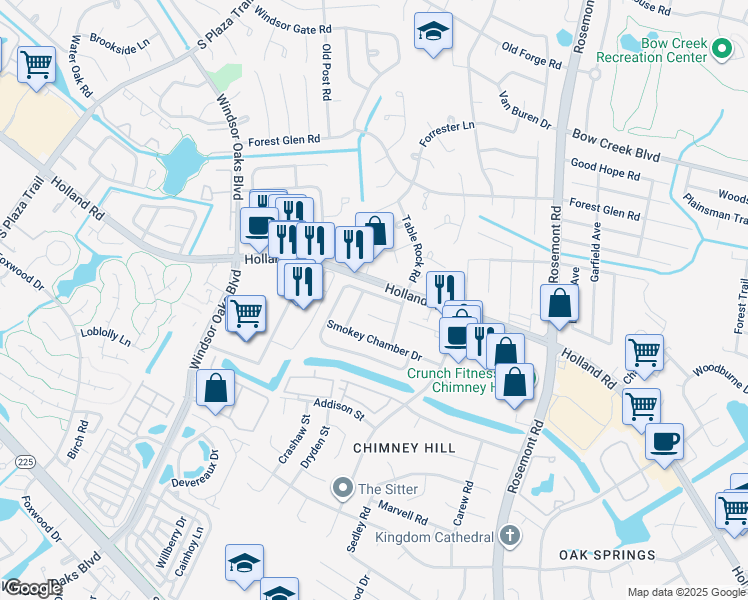map of restaurants, bars, coffee shops, grocery stores, and more near 3627 Chimney Creek Drive in Virginia Beach