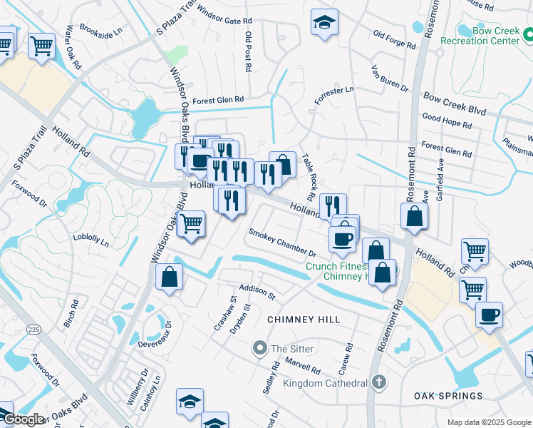 map of restaurants, bars, coffee shops, grocery stores, and more near 711 Woodbox Drive in Virginia Beach