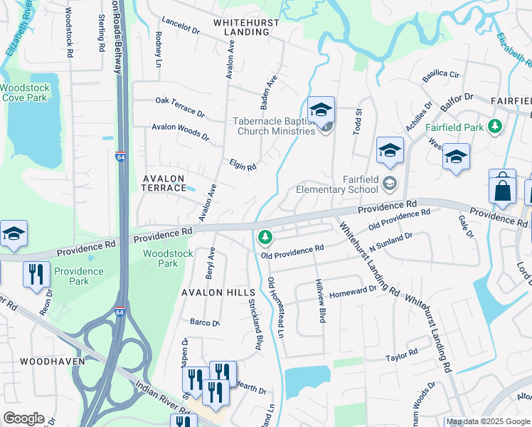 map of restaurants, bars, coffee shops, grocery stores, and more near 5676 Gates Landing Road in Virginia Beach
