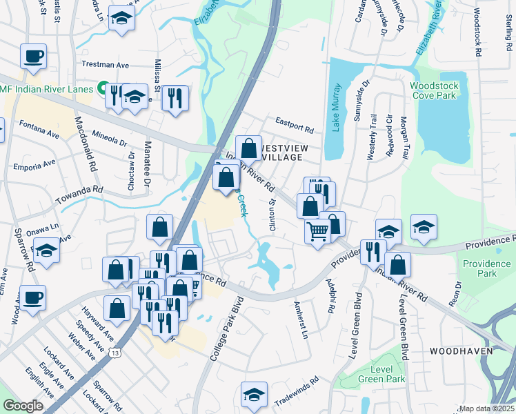 map of restaurants, bars, coffee shops, grocery stores, and more near 6340 Knob Hill Drive in Virginia Beach