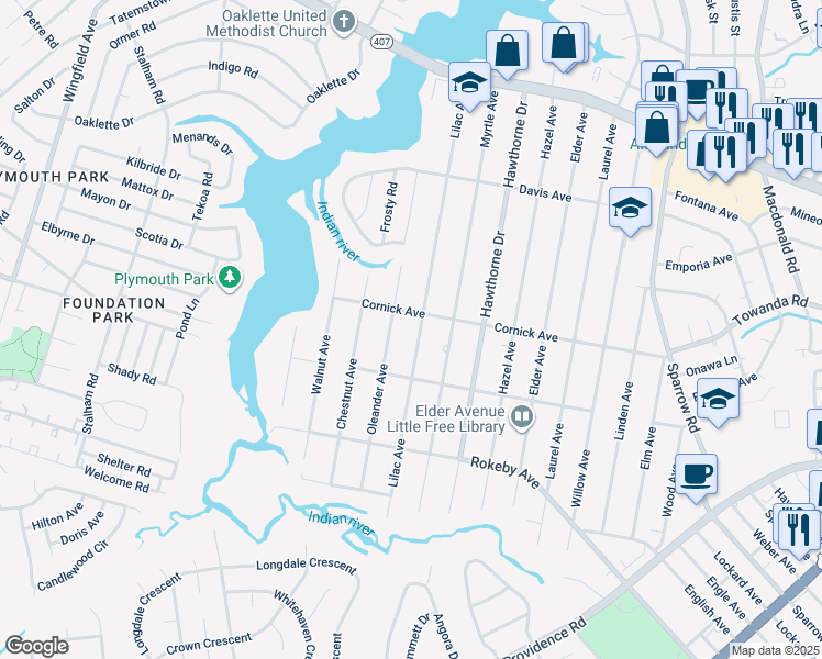 map of restaurants, bars, coffee shops, grocery stores, and more near 1407 Lilac Avenue in Chesapeake