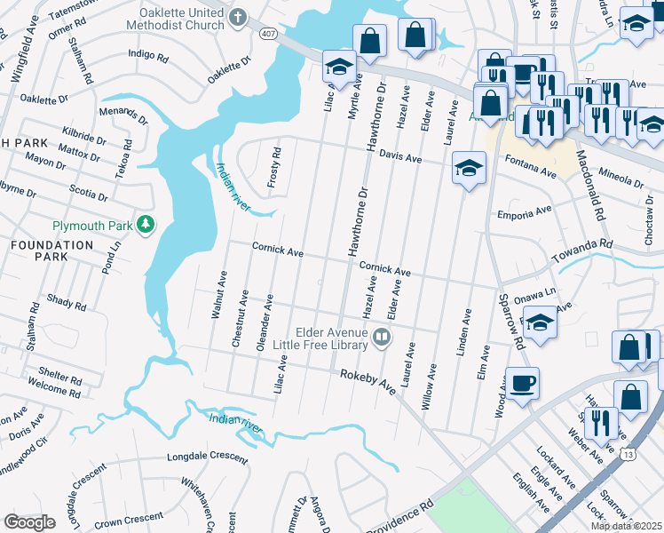 map of restaurants, bars, coffee shops, grocery stores, and more near 1402 Myrtle Avenue in Chesapeake