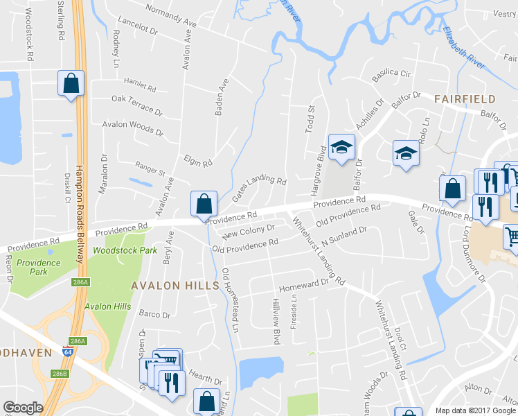 map of restaurants, bars, coffee shops, grocery stores, and more near 739 Kennesaw Court in Virginia Beach