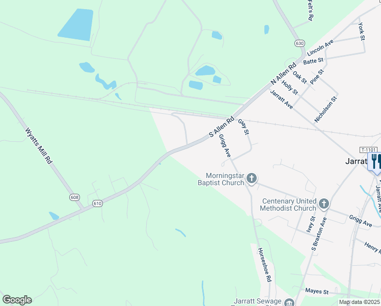 map of restaurants, bars, coffee shops, grocery stores, and more near 221 South Allen Road in Jarratt