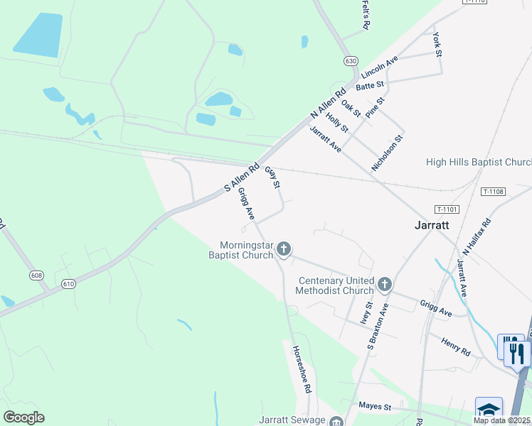 map of restaurants, bars, coffee shops, grocery stores, and more near 355 Gray Street in Jarratt