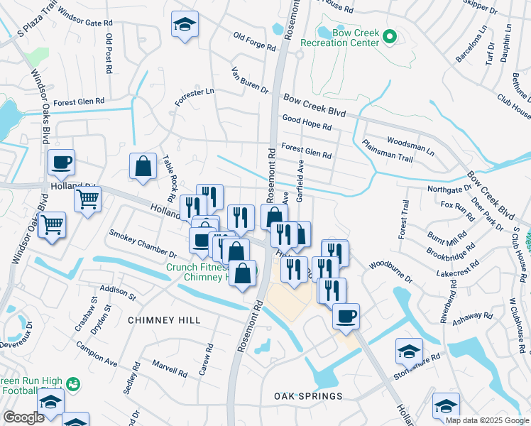 map of restaurants, bars, coffee shops, grocery stores, and more near 729 South Rosemont Road in Virginia Beach