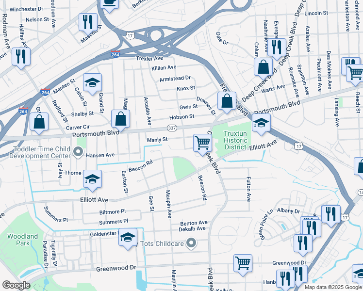 map of restaurants, bars, coffee shops, grocery stores, and more near 55 Pennock Street in Portsmouth