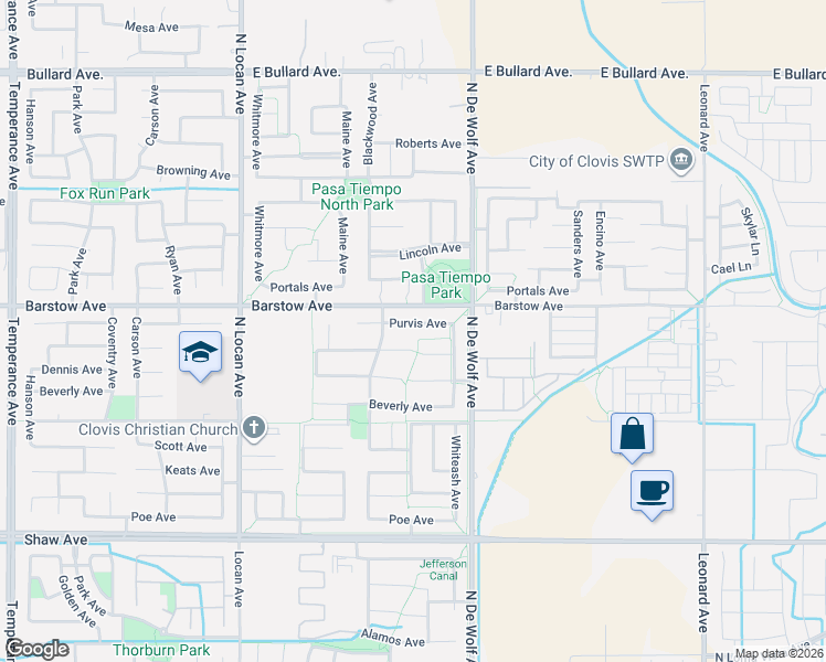 map of restaurants, bars, coffee shops, grocery stores, and more near 3225 Mitchell Avenue in Clovis