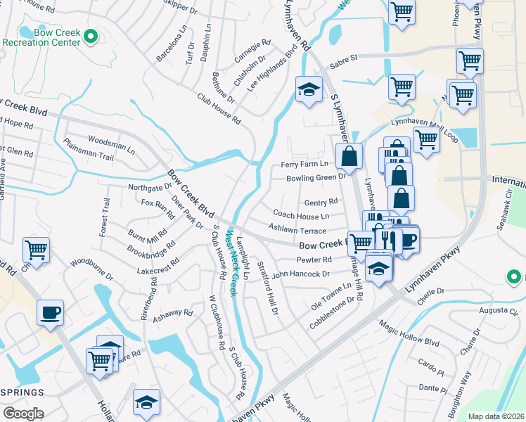 map of restaurants, bars, coffee shops, grocery stores, and more near 3124 Ashlawn Terrace in Virginia Beach