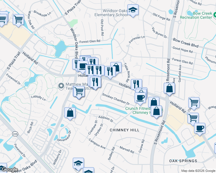 map of restaurants, bars, coffee shops, grocery stores, and more near 3721 Chimney Creek Drive in Virginia Beach
