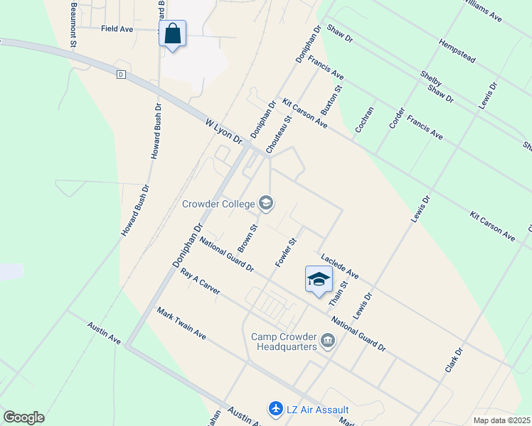 map of restaurants, bars, coffee shops, grocery stores, and more near 601 Laclede Avenue in Neosho