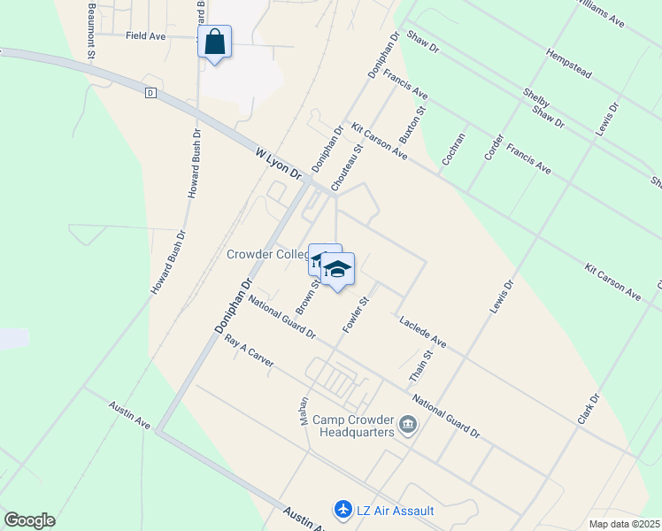 map of restaurants, bars, coffee shops, grocery stores, and more near 601 Laclede Avenue in Neosho