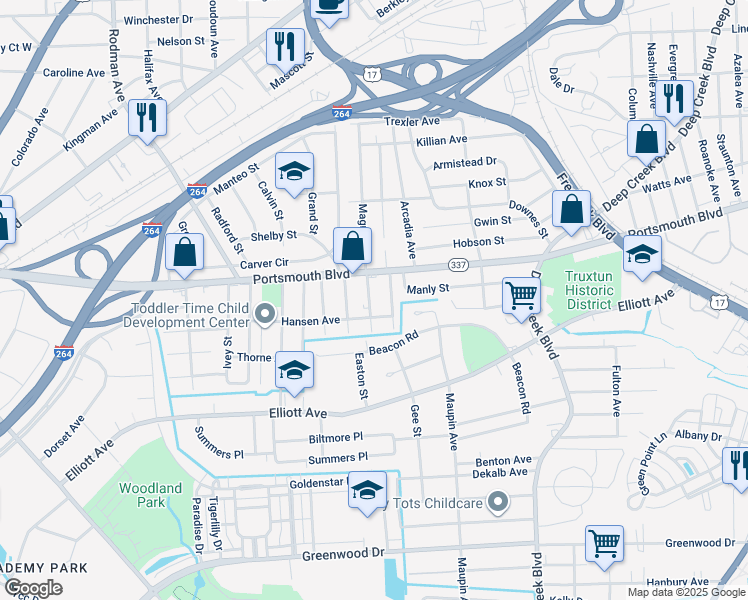 map of restaurants, bars, coffee shops, grocery stores, and more near 21 Royal Street in Portsmouth