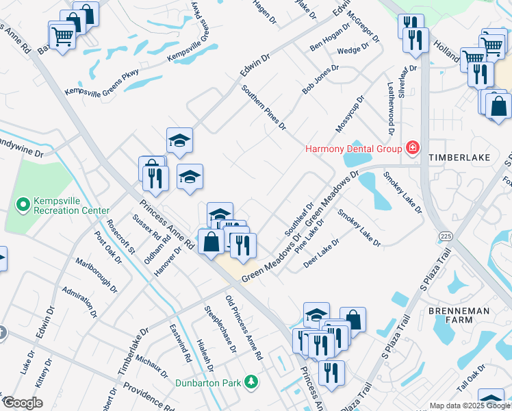 map of restaurants, bars, coffee shops, grocery stores, and more near 4529 Lodgepole Drive in Virginia Beach