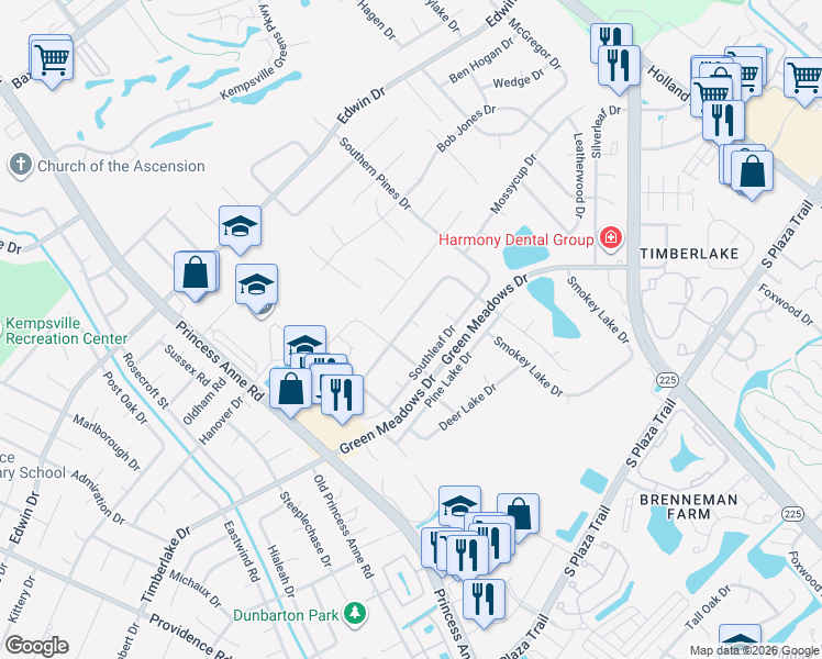 map of restaurants, bars, coffee shops, grocery stores, and more near 4508 Lodgepole Drive in Virginia Beach