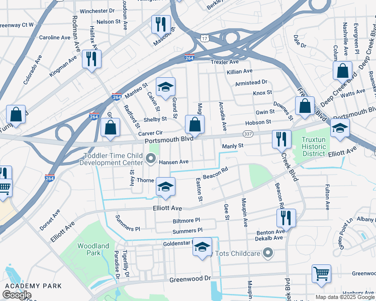 map of restaurants, bars, coffee shops, grocery stores, and more near 118 Grand Street in Portsmouth
