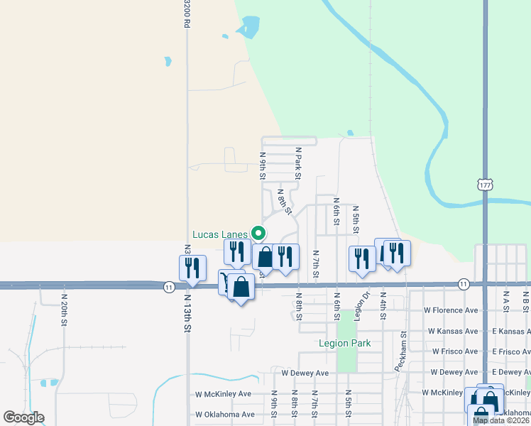 map of restaurants, bars, coffee shops, grocery stores, and more near 1004 North 9th Street in Blackwell