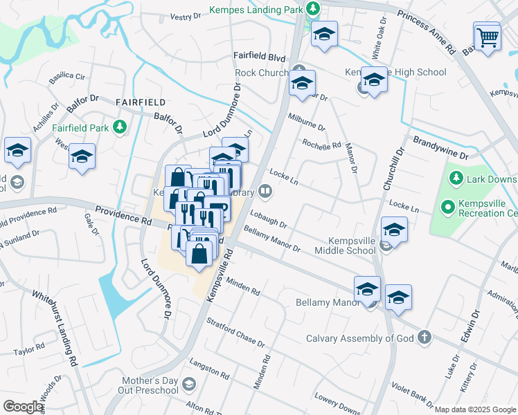 map of restaurants, bars, coffee shops, grocery stores, and more near 840 Kempsville Road in Virginia Beach