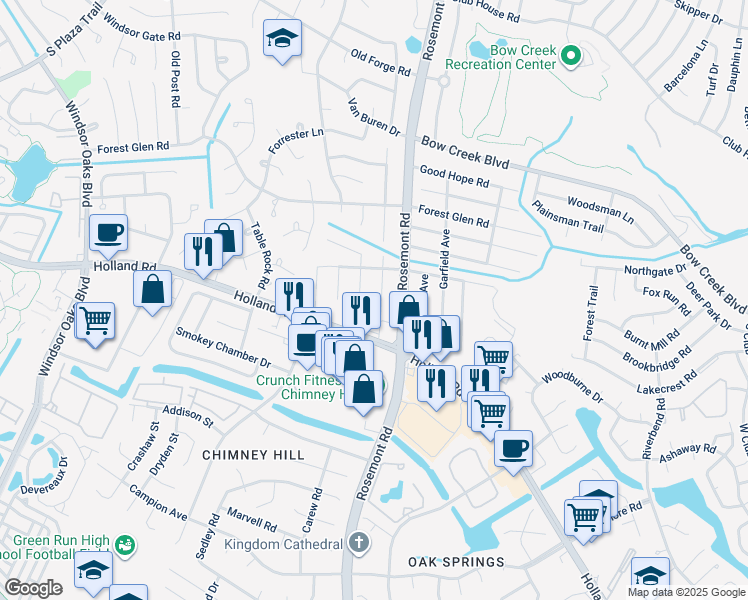 map of restaurants, bars, coffee shops, grocery stores, and more near 727 Grant Avenue in Virginia Beach