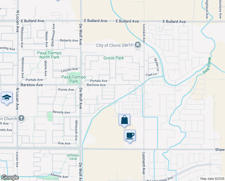 map of restaurants, bars, coffee shops, grocery stores, and more near 3571 Generosity Way in Clovis