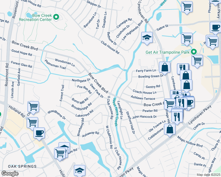 map of restaurants, bars, coffee shops, grocery stores, and more near 3217 Bow Creek Boulevard in Virginia Beach