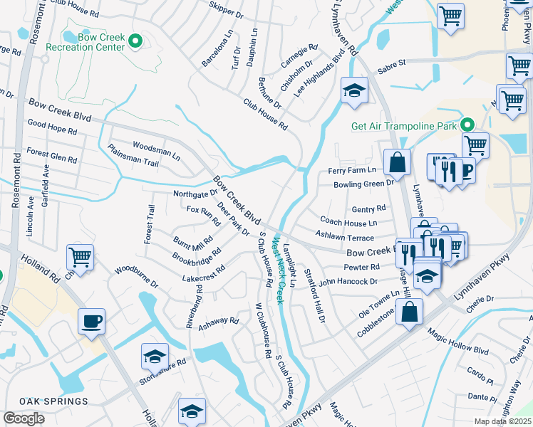 map of restaurants, bars, coffee shops, grocery stores, and more near 3217 Bow Creek Boulevard in Virginia Beach