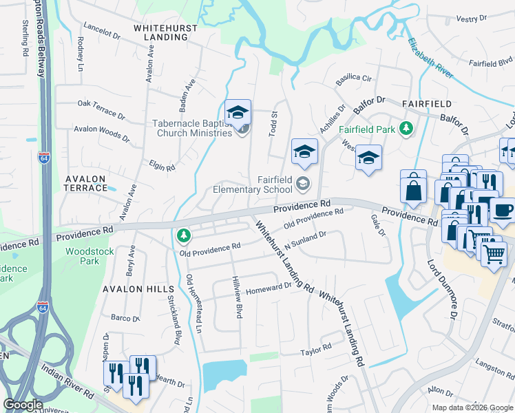 map of restaurants, bars, coffee shops, grocery stores, and more near 876 Jamestown Landing Road in Virginia Beach