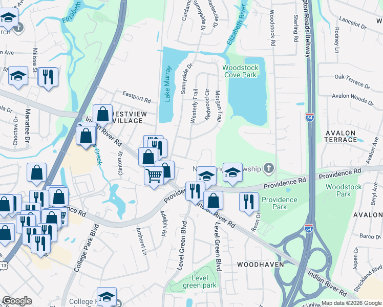 map of restaurants, bars, coffee shops, grocery stores, and more near 817 Trillium Place in Virginia Beach