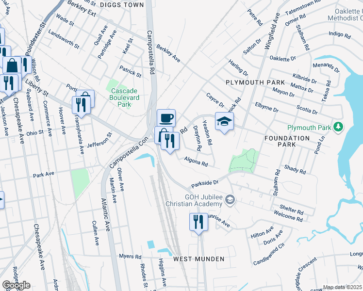 map of restaurants, bars, coffee shops, grocery stores, and more near 1206 Cleona Drive in Chesapeake