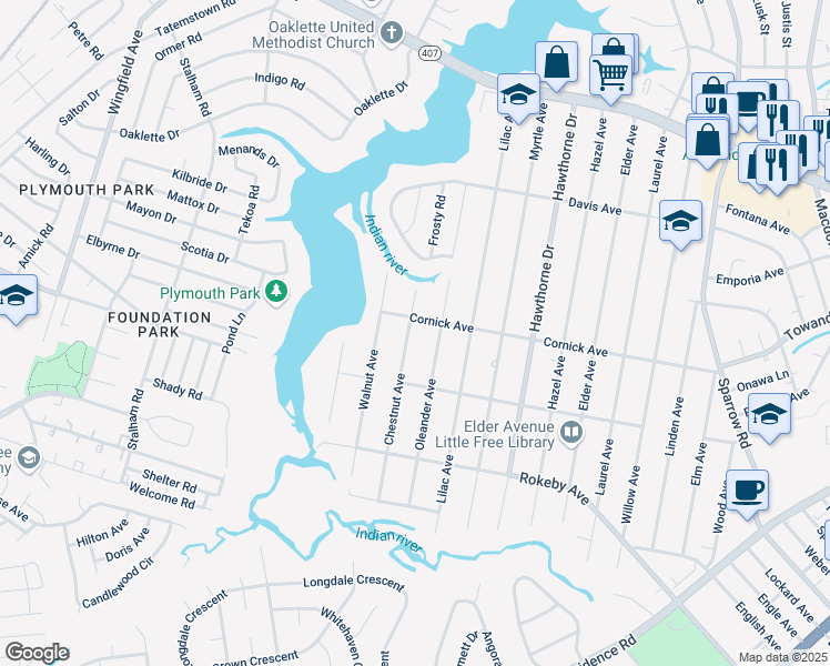 map of restaurants, bars, coffee shops, grocery stores, and more near 1408 Chestnut Avenue in Chesapeake
