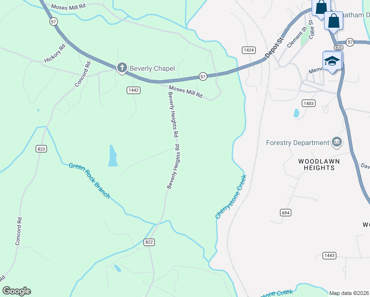 map of restaurants, bars, coffee shops, grocery stores, and more near 441 Beverly Heights Road in Chatham