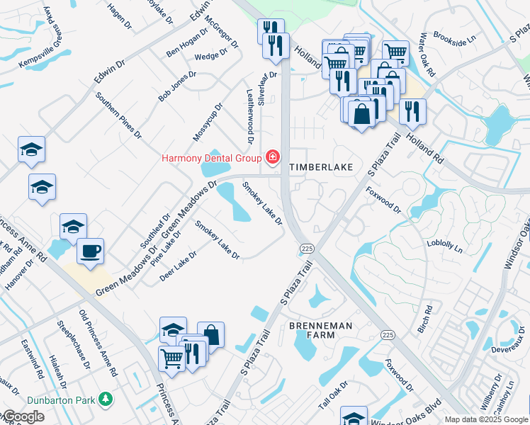 map of restaurants, bars, coffee shops, grocery stores, and more near 4056 Smokey Lake Drive in Virginia Beach