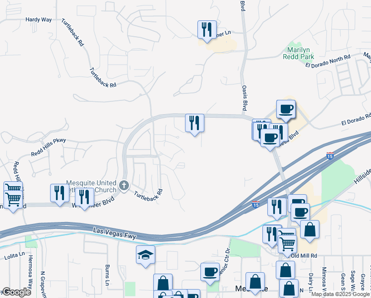 map of restaurants, bars, coffee shops, grocery stores, and more near 314 Colleen Court in Mesquite