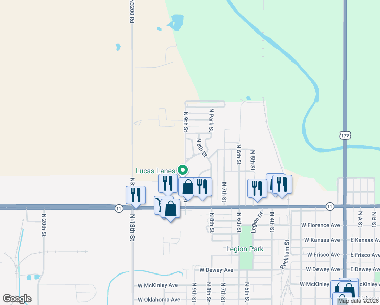 map of restaurants, bars, coffee shops, grocery stores, and more near 1004 North 9th Street in Blackwell