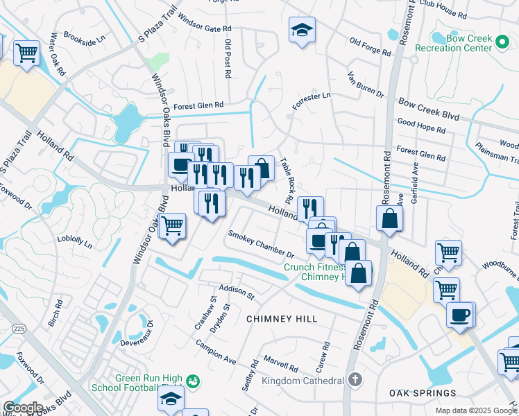 map of restaurants, bars, coffee shops, grocery stores, and more near 3620 Chase Court in Virginia Beach