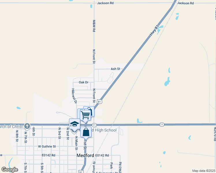 map of restaurants, bars, coffee shops, grocery stores, and more near U.S. 81 in Medford