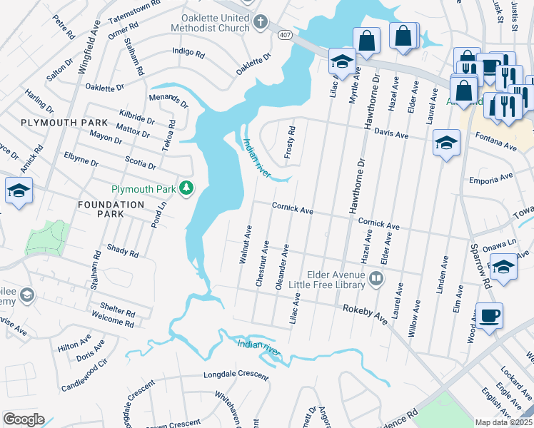 map of restaurants, bars, coffee shops, grocery stores, and more near 1409 Chestnut Avenue in Chesapeake