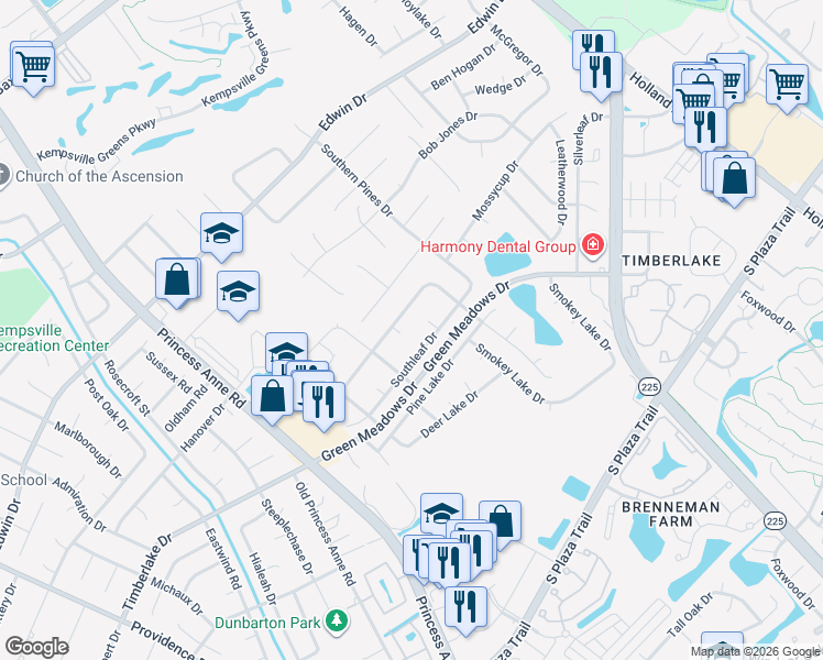 map of restaurants, bars, coffee shops, grocery stores, and more near 4508 Lodgepole Drive in Virginia Beach