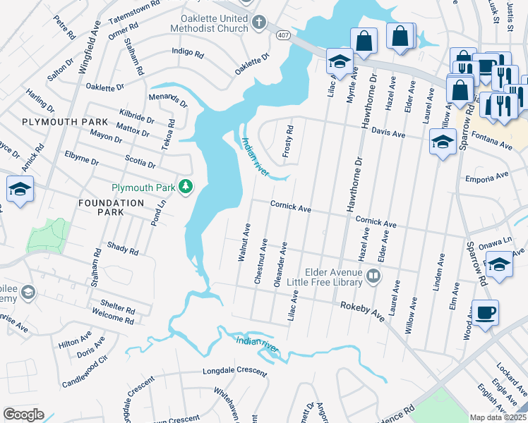 map of restaurants, bars, coffee shops, grocery stores, and more near 1409 Chestnut Avenue in Chesapeake