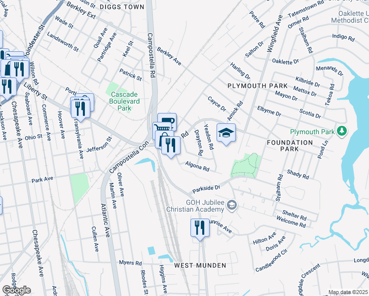 map of restaurants, bars, coffee shops, grocery stores, and more near 1206 Cleona Drive in Chesapeake