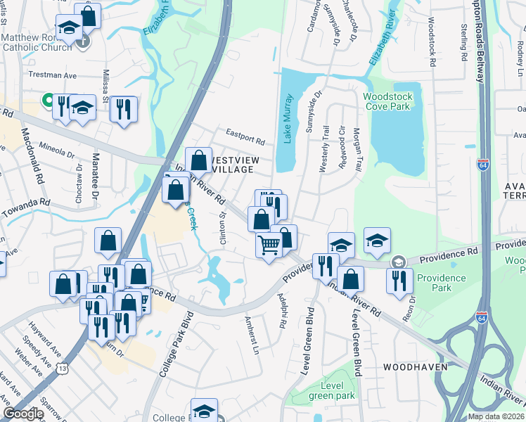 map of restaurants, bars, coffee shops, grocery stores, and more near 808 Raymond Court in Virginia Beach