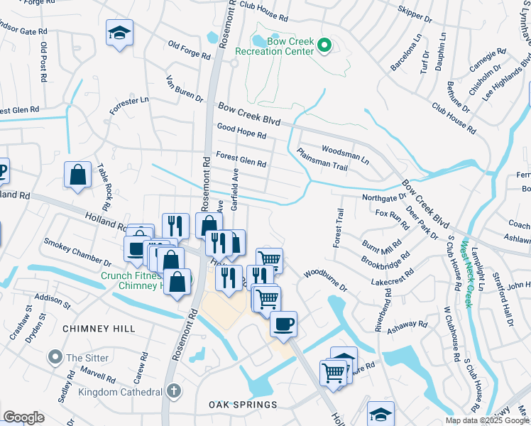 map of restaurants, bars, coffee shops, grocery stores, and more near 3475 Bancroft Drive in Virginia Beach