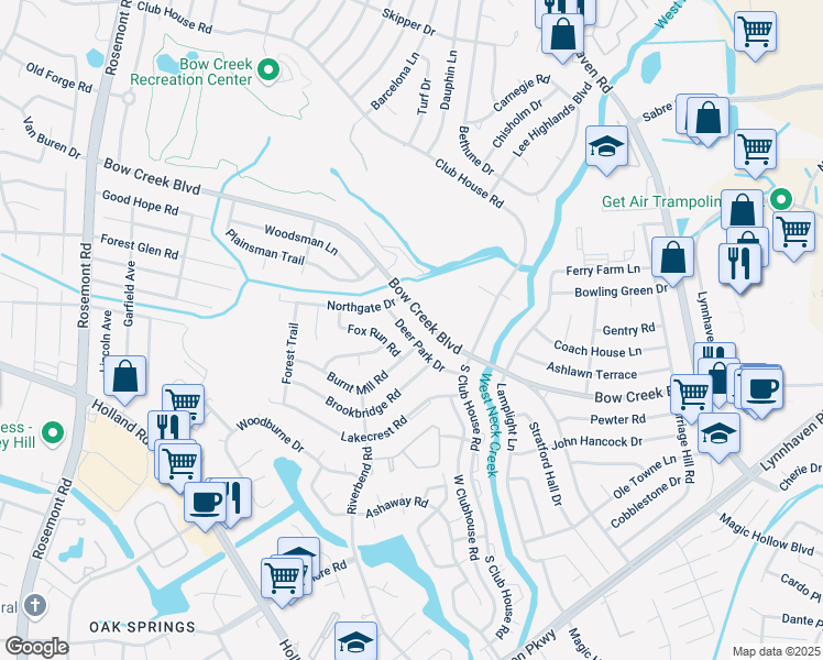 map of restaurants, bars, coffee shops, grocery stores, and more near 3240 Bow Creek Boulevard in Virginia Beach