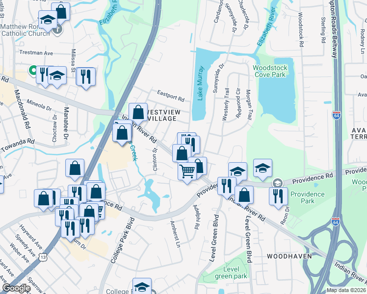 map of restaurants, bars, coffee shops, grocery stores, and more near 808 Raymond Court in Virginia Beach