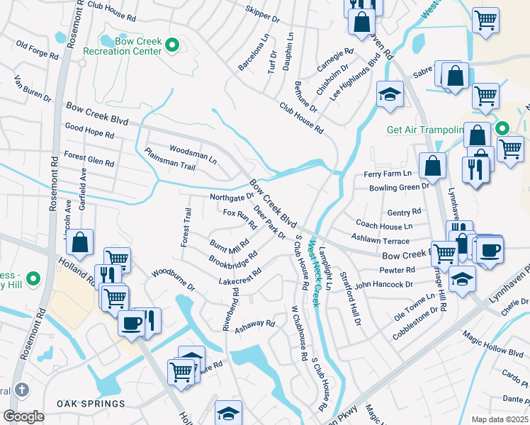 map of restaurants, bars, coffee shops, grocery stores, and more near 3240 Bow Creek Boulevard in Virginia Beach