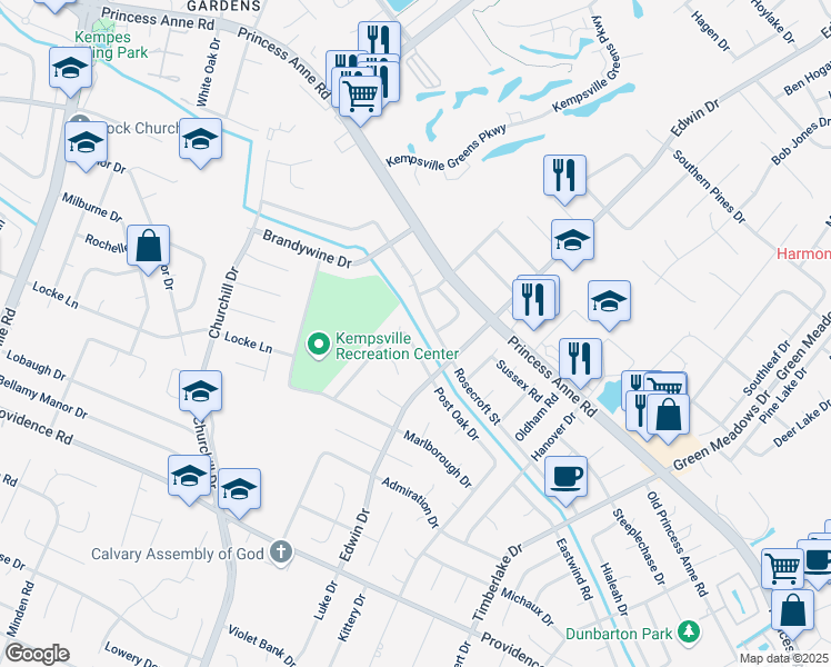 map of restaurants, bars, coffee shops, grocery stores, and more near 4794 Post Oak Drive in Virginia Beach