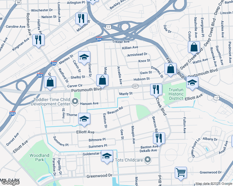 map of restaurants, bars, coffee shops, grocery stores, and more near 19 Temple Street in Portsmouth