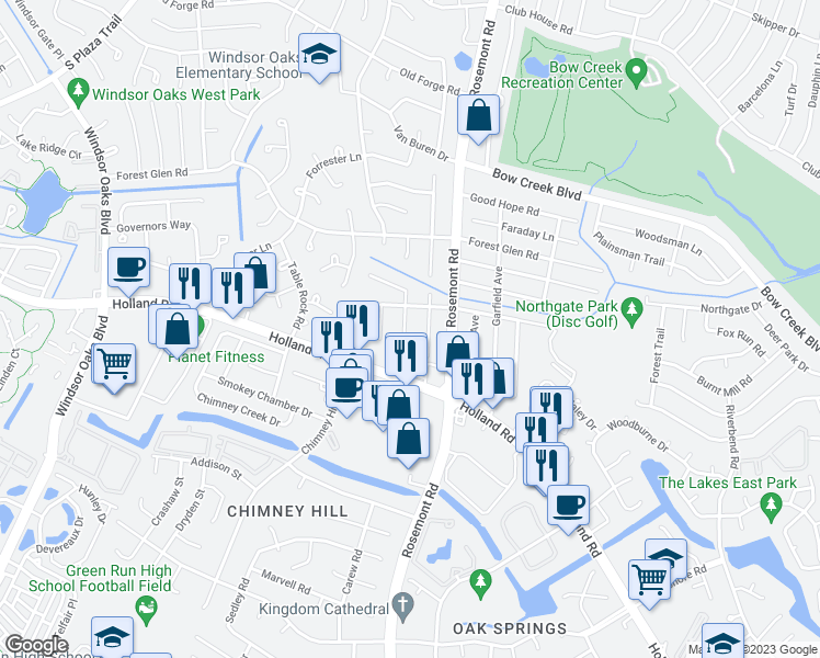 map of restaurants, bars, coffee shops, grocery stores, and more near 722 Arthur Avenue in Virginia Beach