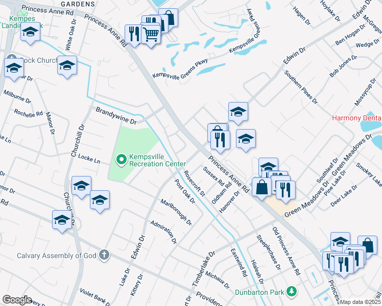 map of restaurants, bars, coffee shops, grocery stores, and more near 809 Edwin Drive in Virginia Beach