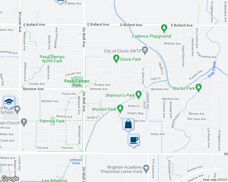 map of restaurants, bars, coffee shops, grocery stores, and more near 3549 Integrity Way in Clovis